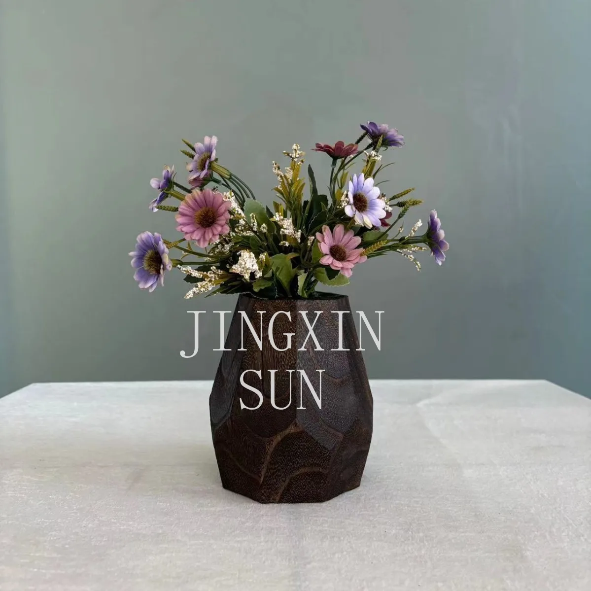 Eight corners retro wooden vase texture flower arrangement wooden flower utensils modern simple log handicrafts