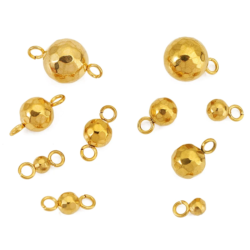 10pcs 3/4/5/6/8mm Stainless Steel Hammered Texture Rotundity Charm Gold Connector DIY Necklace Bracelet Jewelry Making Supplies