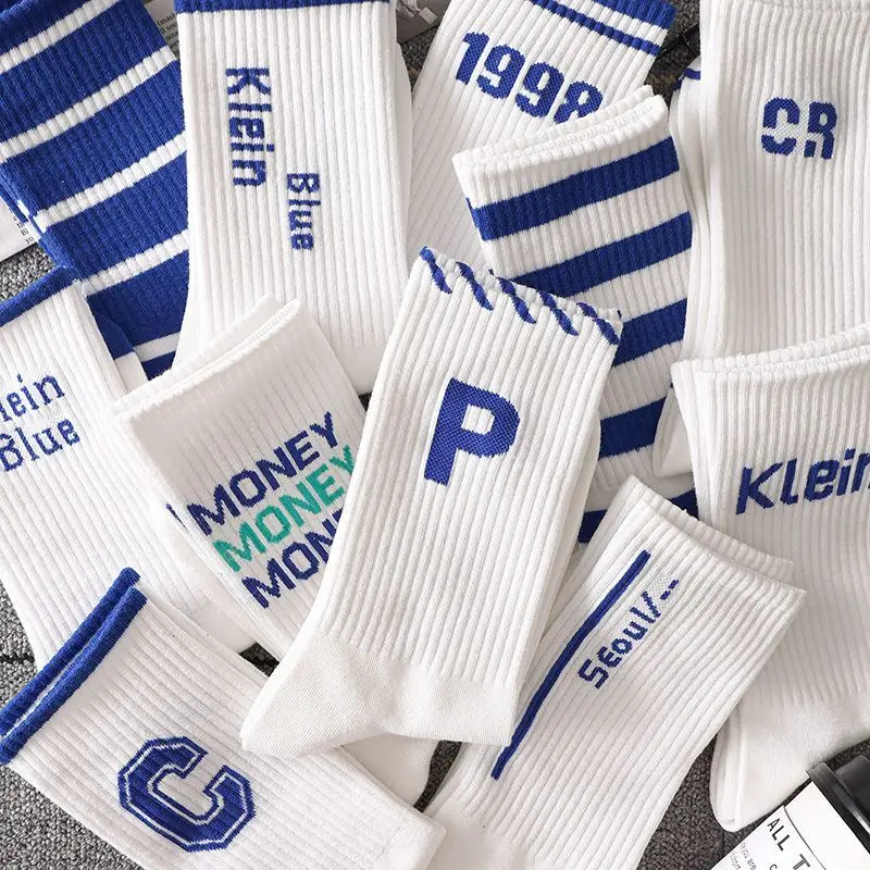 1/11 Pairs Klein Blue Men's Mid Tube Versatile Trendy Long Socks Anti Odor Sports and Leisure Men's Spring and Autumn Long Socks