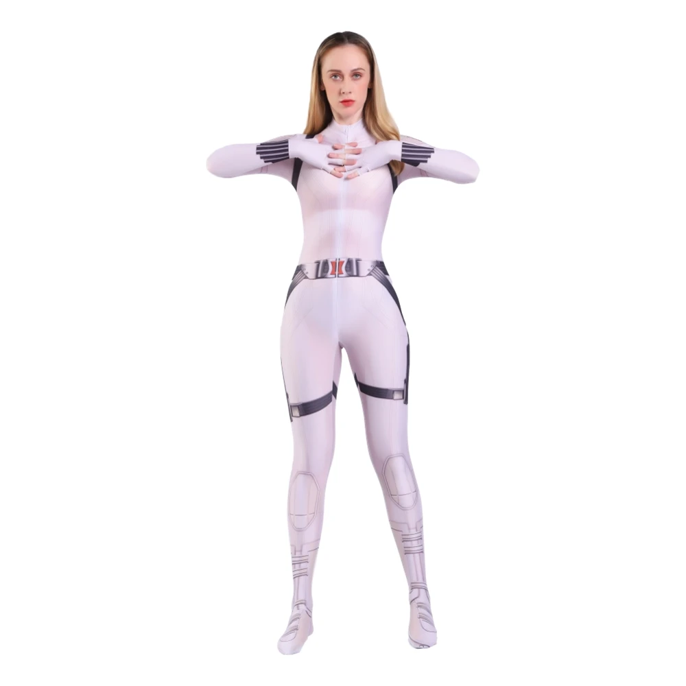 Schwarz weiß Witwe Cosplay Kostüm für Frauen Geek Mädchen Anzug Zentai sexy weißen Body Erwachsene/