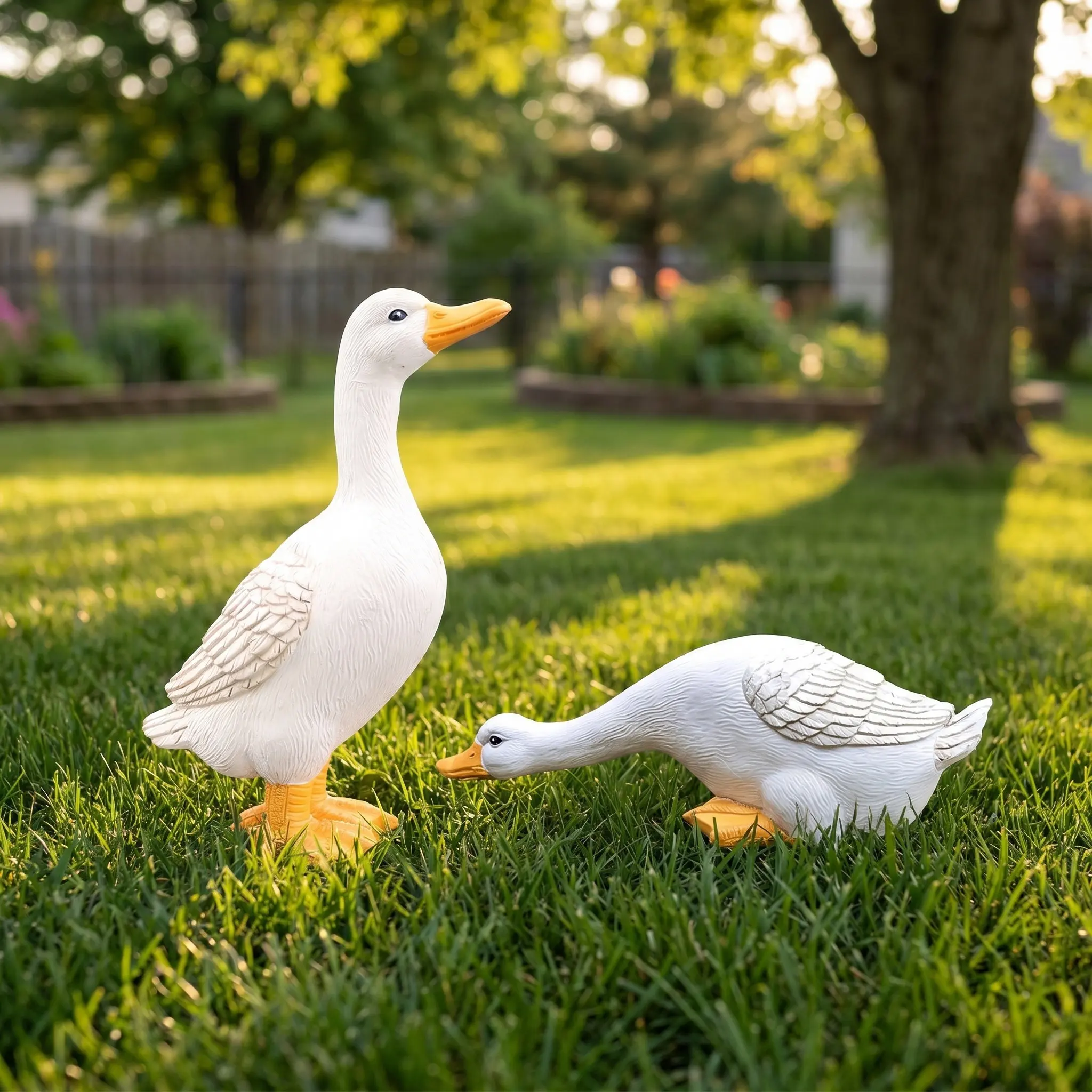 Realistic Resin Duck Garden Decor Set – 2pcs Lifelike Outdoor Courtyard & Pond Animal Statues