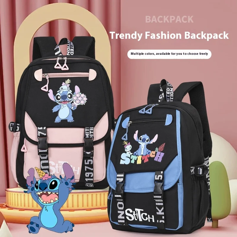 

Stitch Series Cartnoon Character Large Capacity Personalized Backpack Cute Cartoon Anime Pattern Creative Fashion Campus Style