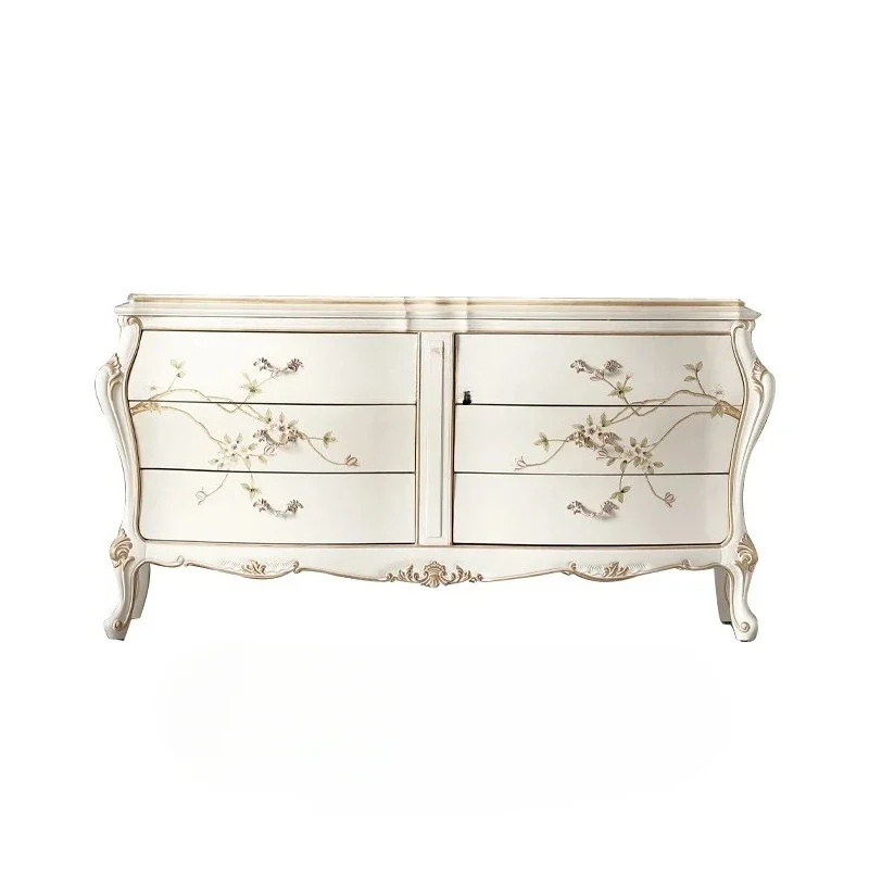 French light luxury solid wood hand-painted chest cabinet European bedroom vertical cabinet, decorative locker