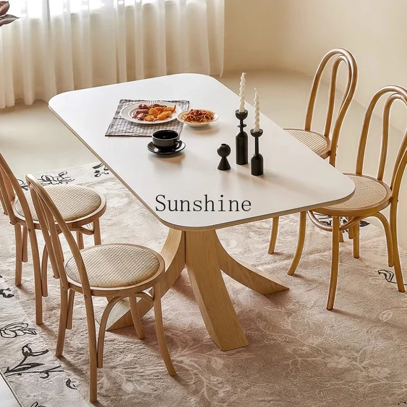 Solid wood dining table rectangular rock slab eating table household four-person chair simple