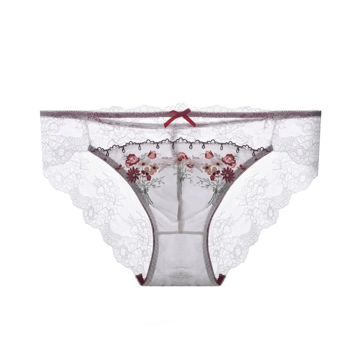 Męska haftowana seksowna bielizna koronkowa prześwitująca siateczkowa slipy z miękką wypukłą kieszonką erotyczne majtki dla crossdresserów prezent dla chłopaka Harajuku