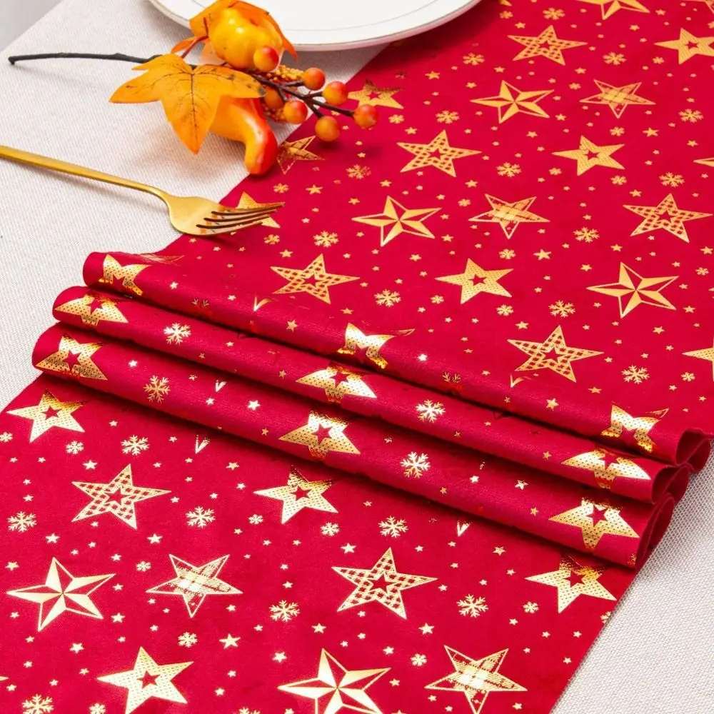 

Seasonal Polyester Christmas Tablecloth Home Supplies Navidad Table Flag Snowflake Printed Table Runner Winter Holiday