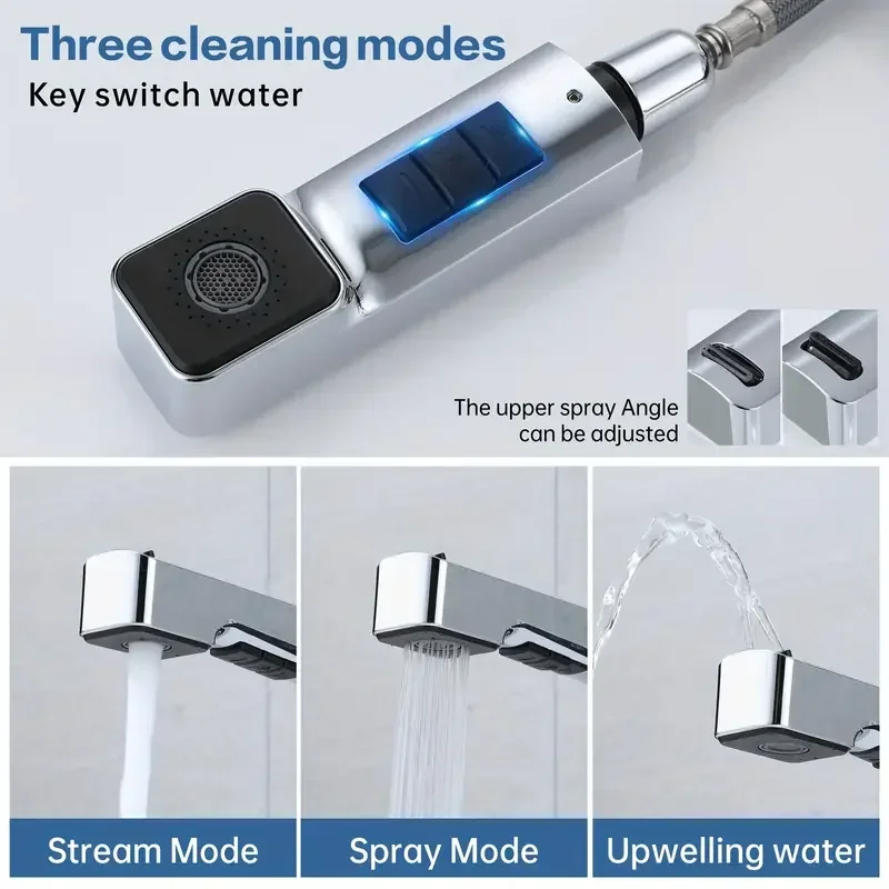 LED Digital Display Basin Faucet 3 Patterns Pull-Out Faucet Bathroom Hot and Cold Water Faucet Kitchen Sink Faucet