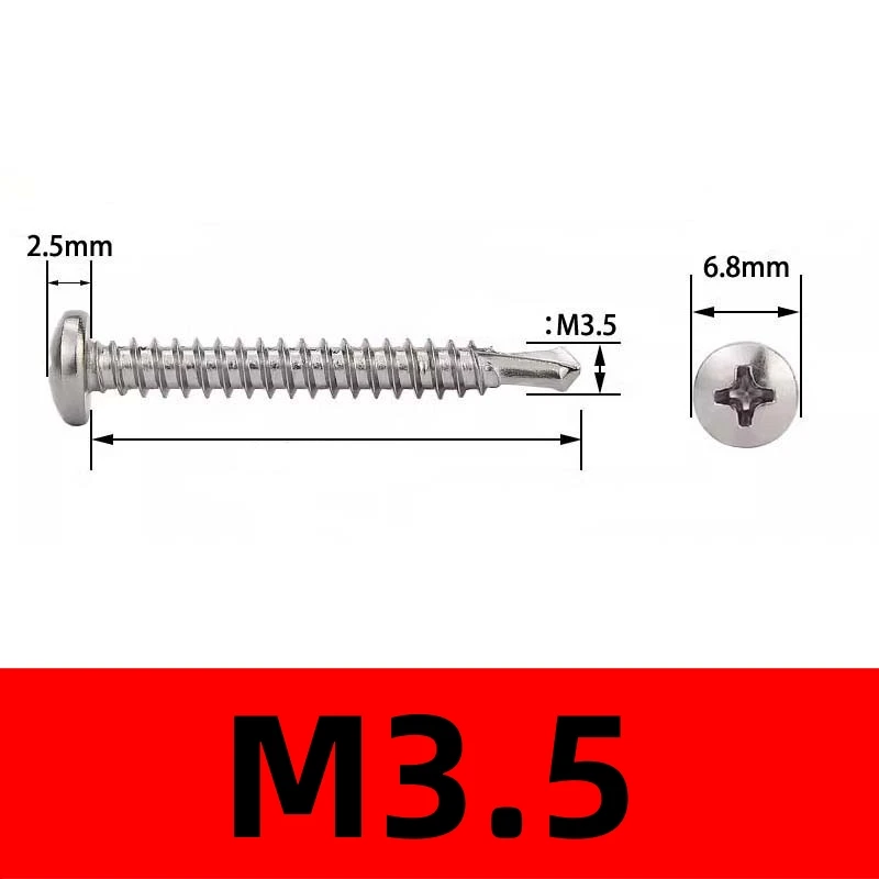 410 Round Phillips Stainless Steel Self Drilling Screw Thread Self Tapping Screw Bolt M3.5 M4.2 M4.8 Pan Head Sheet Metal Screws