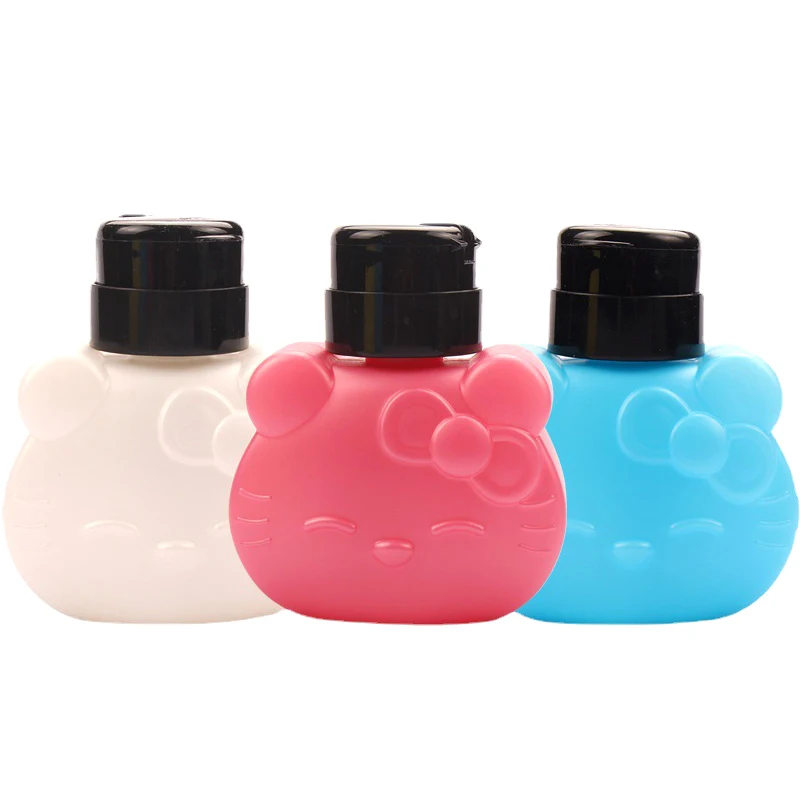 Hello Kitty Empty Pump Dispenser Liquid UV Gel Polish Nail Art Polish Clean Acetone Bottle Polish Cleanser Remover Bottle