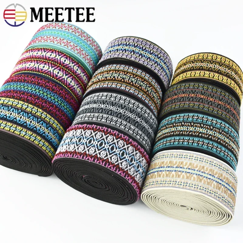 2/5/10M Meetee 50mm Ethnic Jacquard Elastic Band Polyester Rubber Tape Belt Sewing Spring Webbing Skirt Girdle Stretch Sew Bands