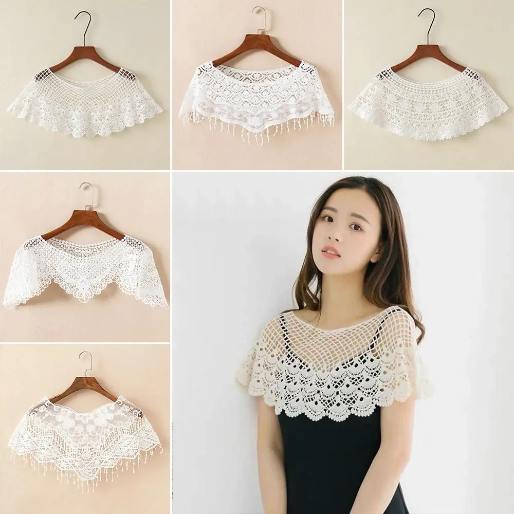 ファッションピュアカラーレースショールレース中空ショール偽襟ケープ春秋