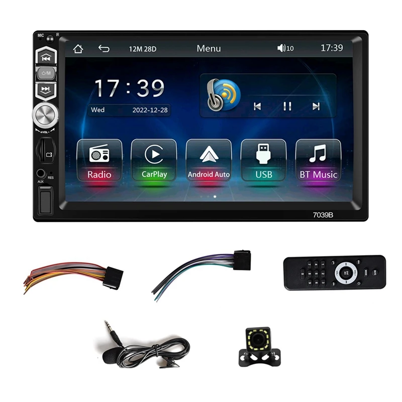 

Carplay Android Auto Stereo 7 Inch Touch Screen Radio Mirror Link/Bluetooth/FM Radio/Backup Camera+MIC