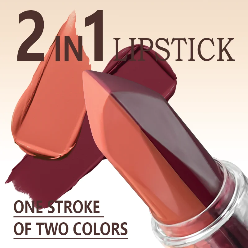 2-in-1 lipliner en lippenstift, taps toelopend scherp uiteinde, langdurige waterdichte lipliner, matbruine fluwelen lippencombo potloodcosmetica