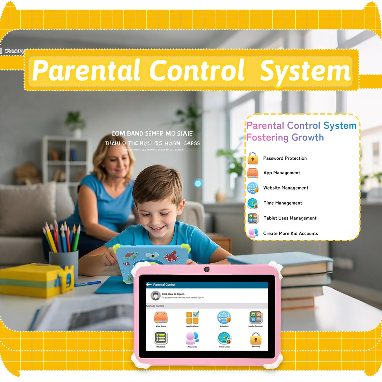 Tableta para niños, tableta Android 12, tableta de 7 pulgadas, cámaras duales, juguetes educativos de aprendizaje, regalos para niños y niñas