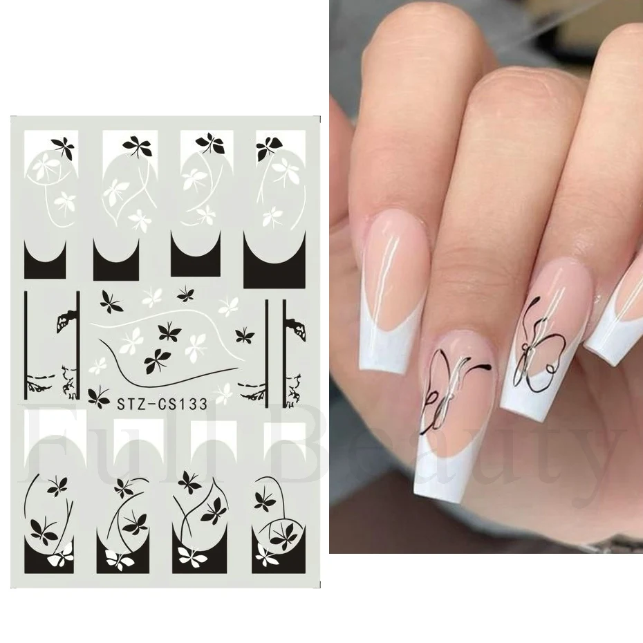 3D Nail Art Sticker Decal Geometric Line French Nails Leaves Flowers Adhesive Nail Tattoo Wrap Polish Decoration JISTZCS130-137