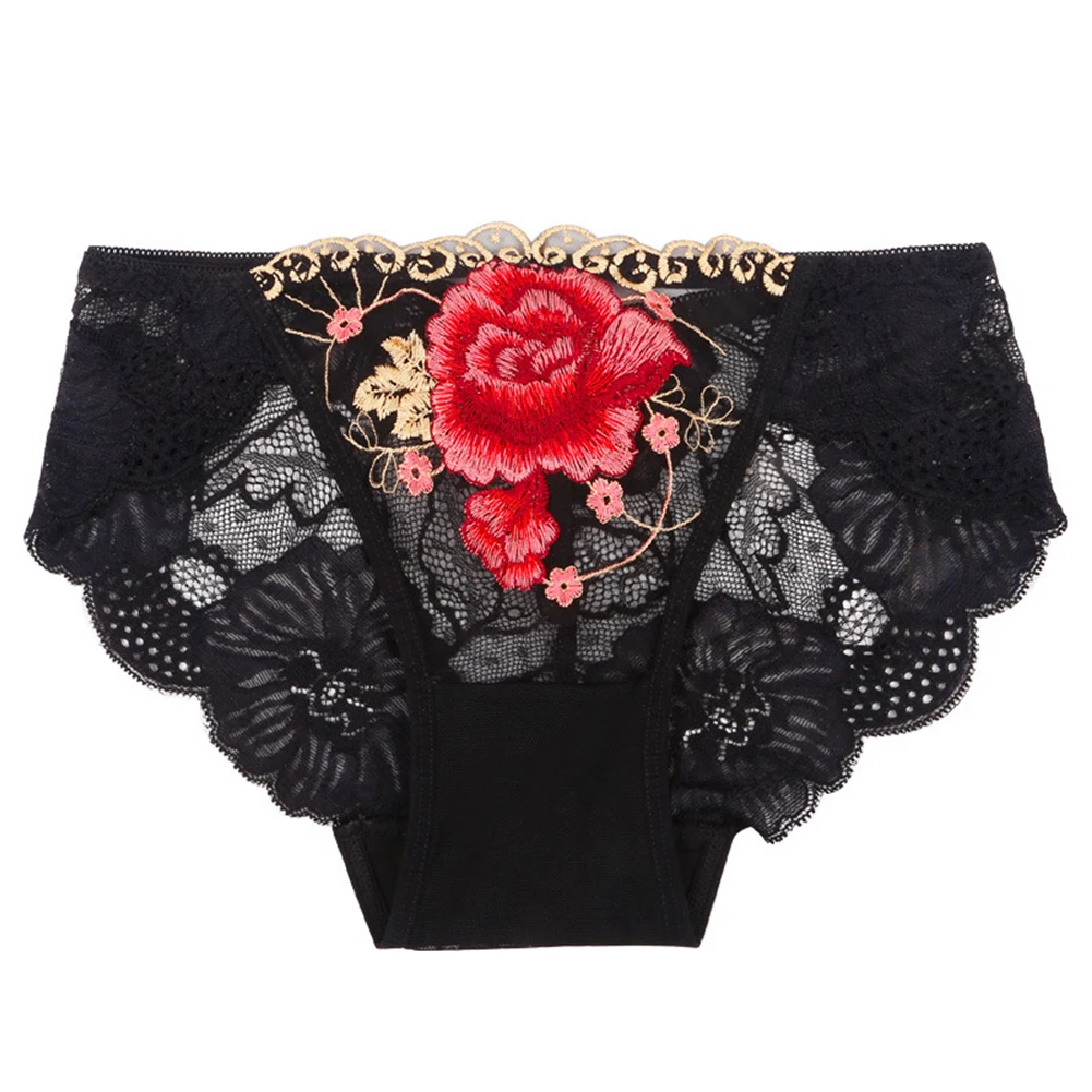 Floral Embroidery Panties For Women Knickers Lace Underwear See Through Underpants Lingerie Ladies Plus Size