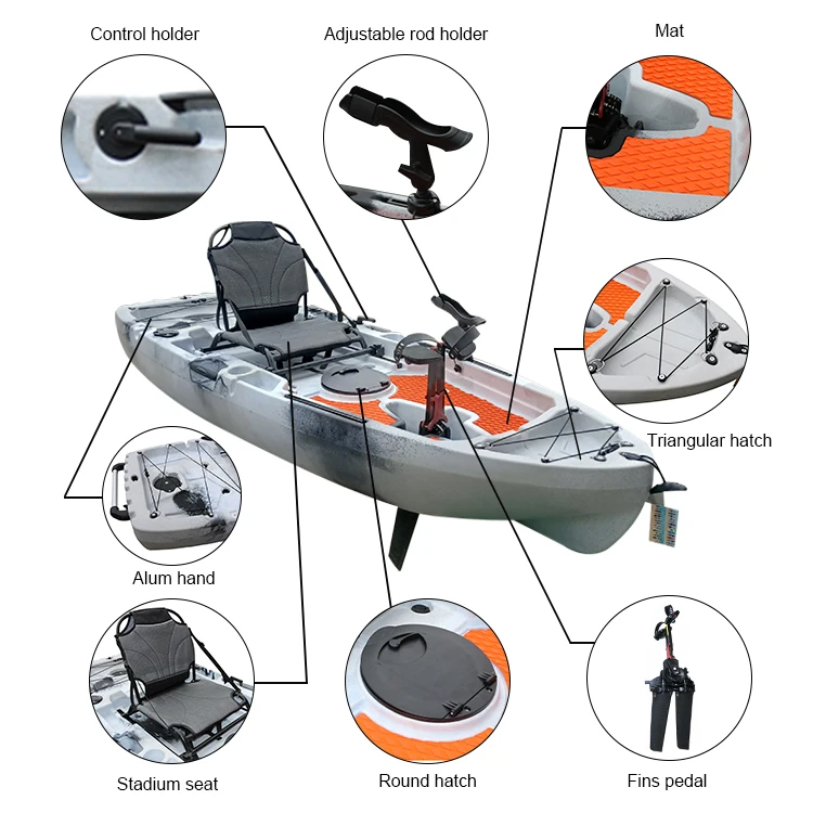 Logo personalizzato stampato senza kayak da pesca con pedali gonfiabili/barca con pedali Materiale scafo LLDPE