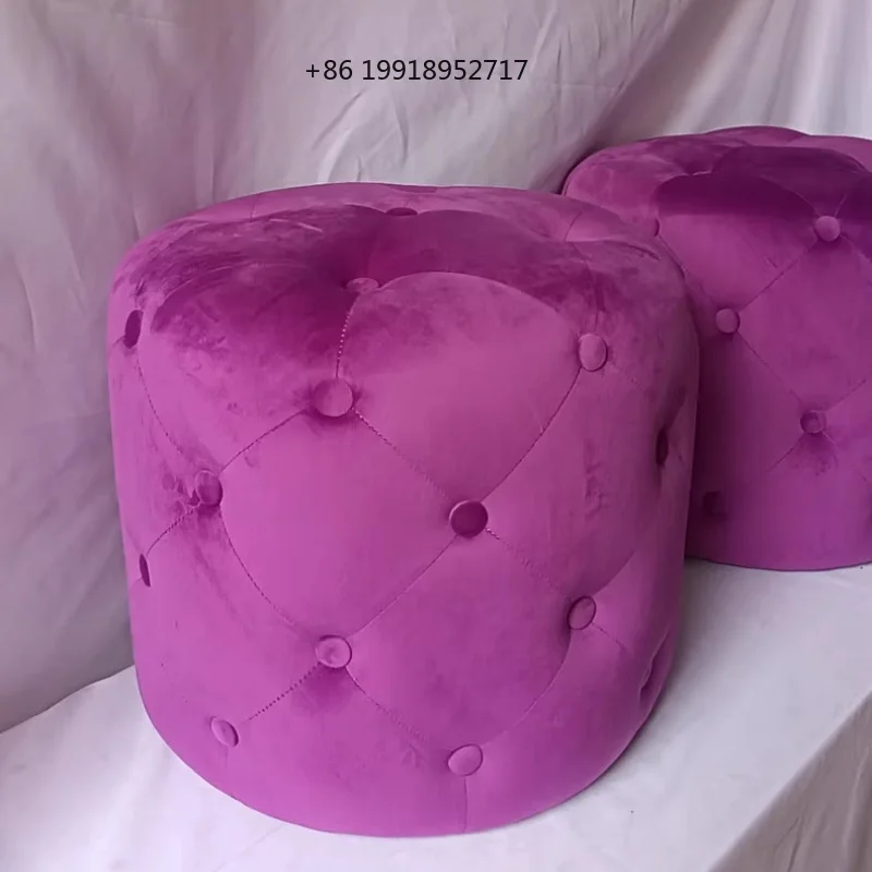Purple Velvet Ottoman Stool - Luxurious Velvet Pouf, Modern Upholstered Footrest Bench for Living Room, Bedroom Dressing JJ150