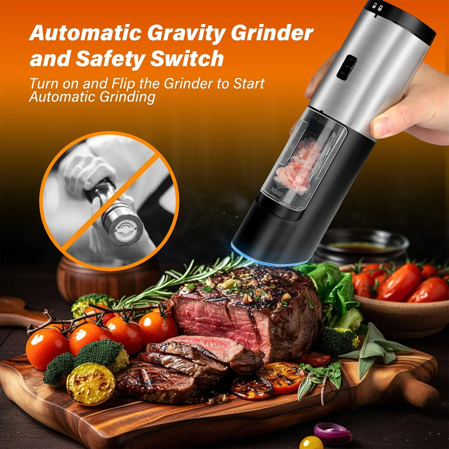 

1/2pcs Electric Pepper Grinder For Christmas Gift Adjustable Coarseness Automatic Gravity Kitchen Spice Mill Grinders BBQ Tools