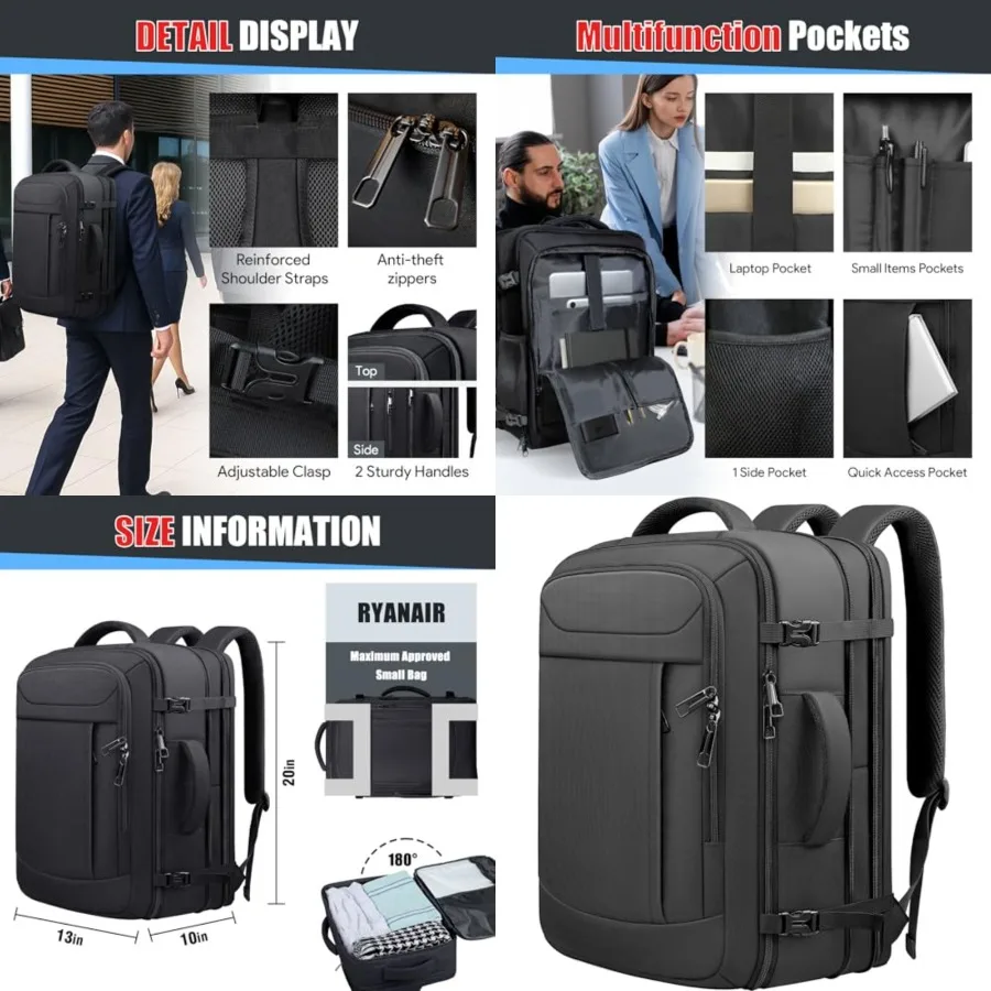 Extra Large Travel Backpack with LifetimeWarranty, Expandable Carry On Backpack with Waterproof Wet Pocket for Men Women, Anti-