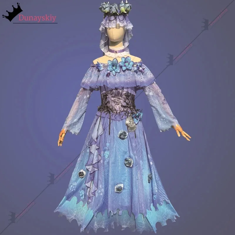 25COS Cosplay Identity V Melly Plinius Entomologist Cosplay Costume Blue Flower Girls Lolita Dress Melly Plinius Role-play Wig S