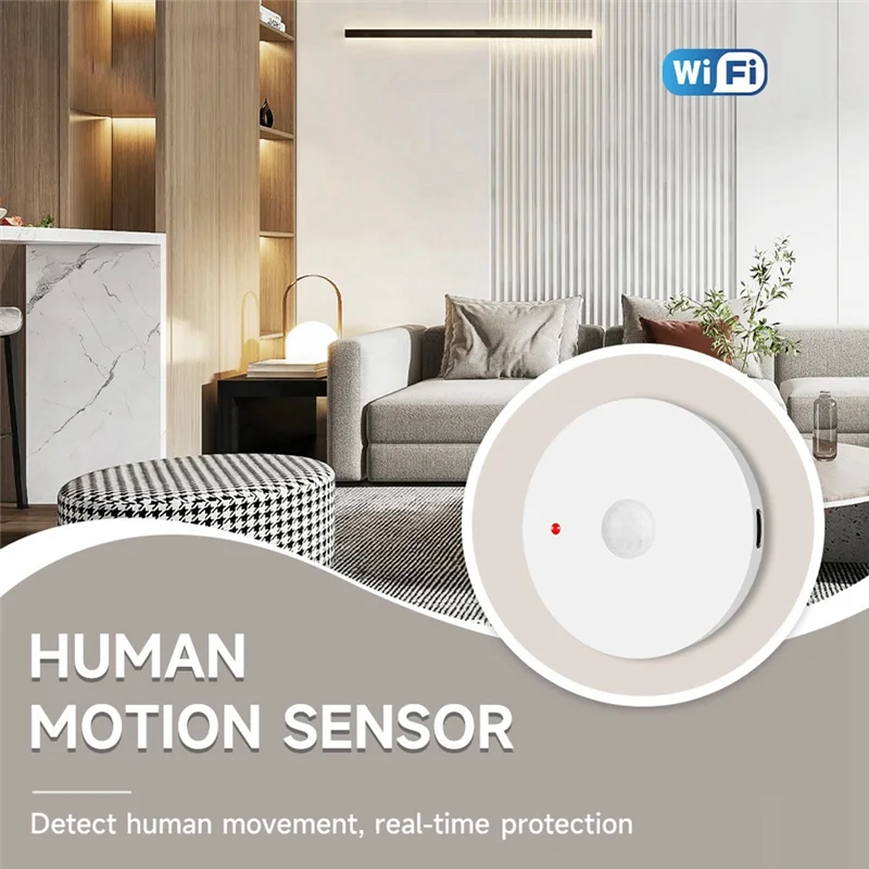 

ABMF-Tuya Умная инфракрасная сигнализация для человека Wi-Fi с длительным питанием PIR Звуковая световая сигнализация для защиты от свечения, дистанционное управление