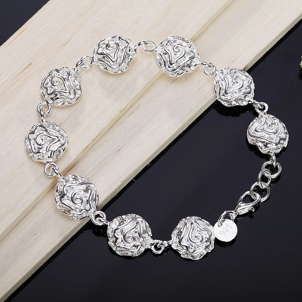 High Quality Hot Sale 925 Sterling Silver Rose Flower Bracelet For Women Wedding Engagement Party Fashion Jewelry Party Gifts