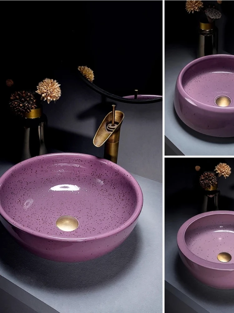 Above Counter Basin Creative Purple Simple Bathroom Round Washbasin Lavatory Brass Faucet With Drain 2012