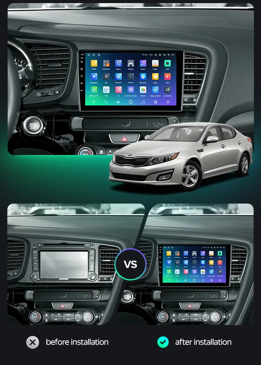 أندرويد 15 راديو السيارة لكيا أوبتيما 3 K5 TF T 2010 2011 2012 2013 2014 2015 الملاحة نظام تحديد المواقع مشغل وسائط متعددة ستيريو واي فاي + 4G DSP