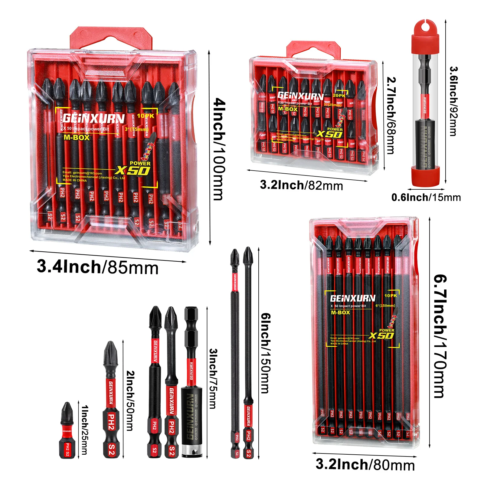 Geinxurn Impact Tough #2 Phillips Insert Driver Bits,Magnetic S2 Steel PH2 Screwdriver Bits Set with Storage M-Box