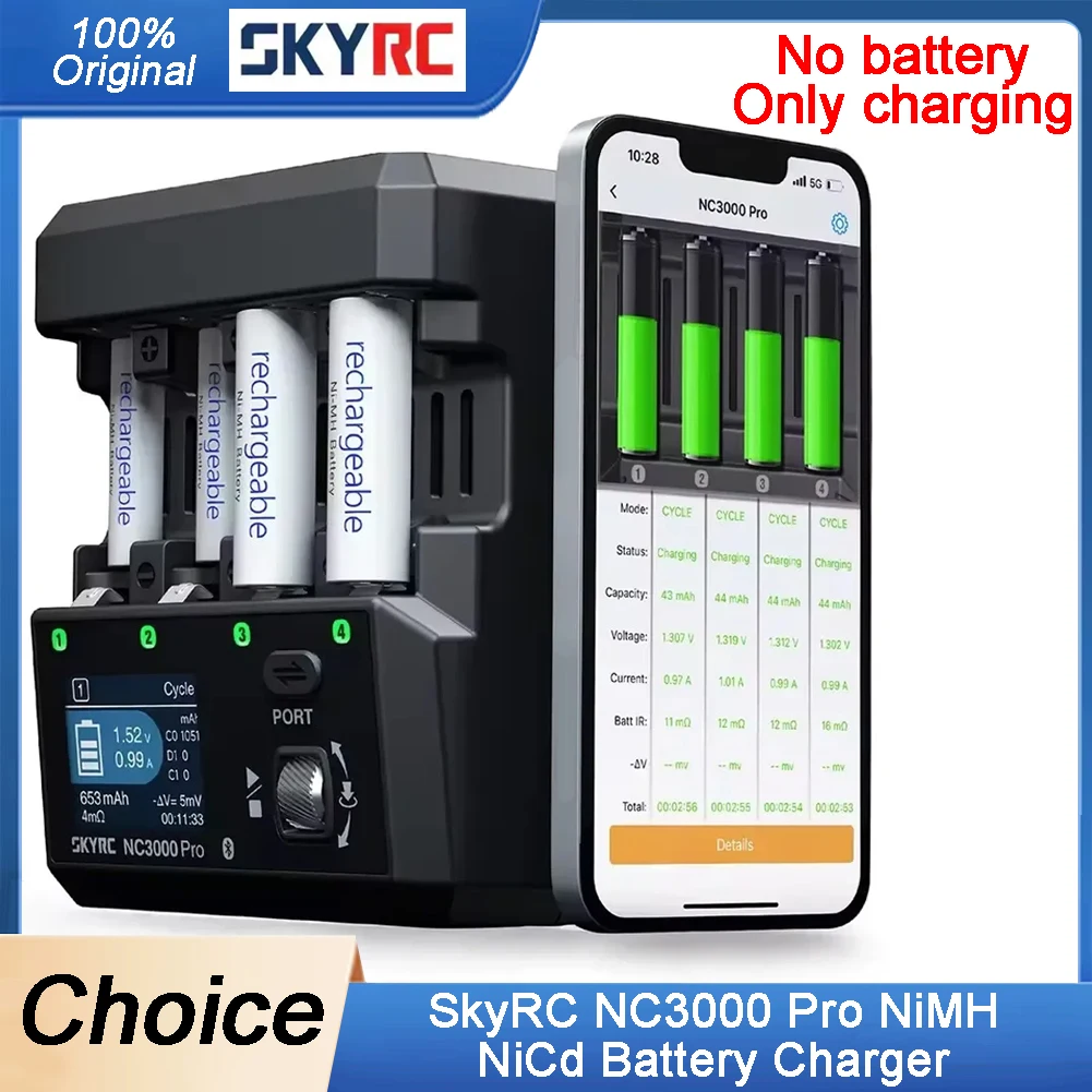 

Умное зарядное устройство SkyRC NC3000 pro для NiMH NiCd AA/AAA PD/QC, 4 слота со светодиодным экраном и зарядным устройством управления через приложение, разрядное устройство 1
