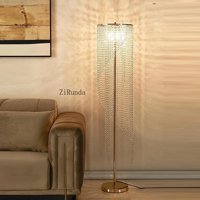 مصباح أرضي بسلسلة كريستالية، مصباح أرضي لغرفة المعيشة، ضوء قياسي لضوء غرفة النوم