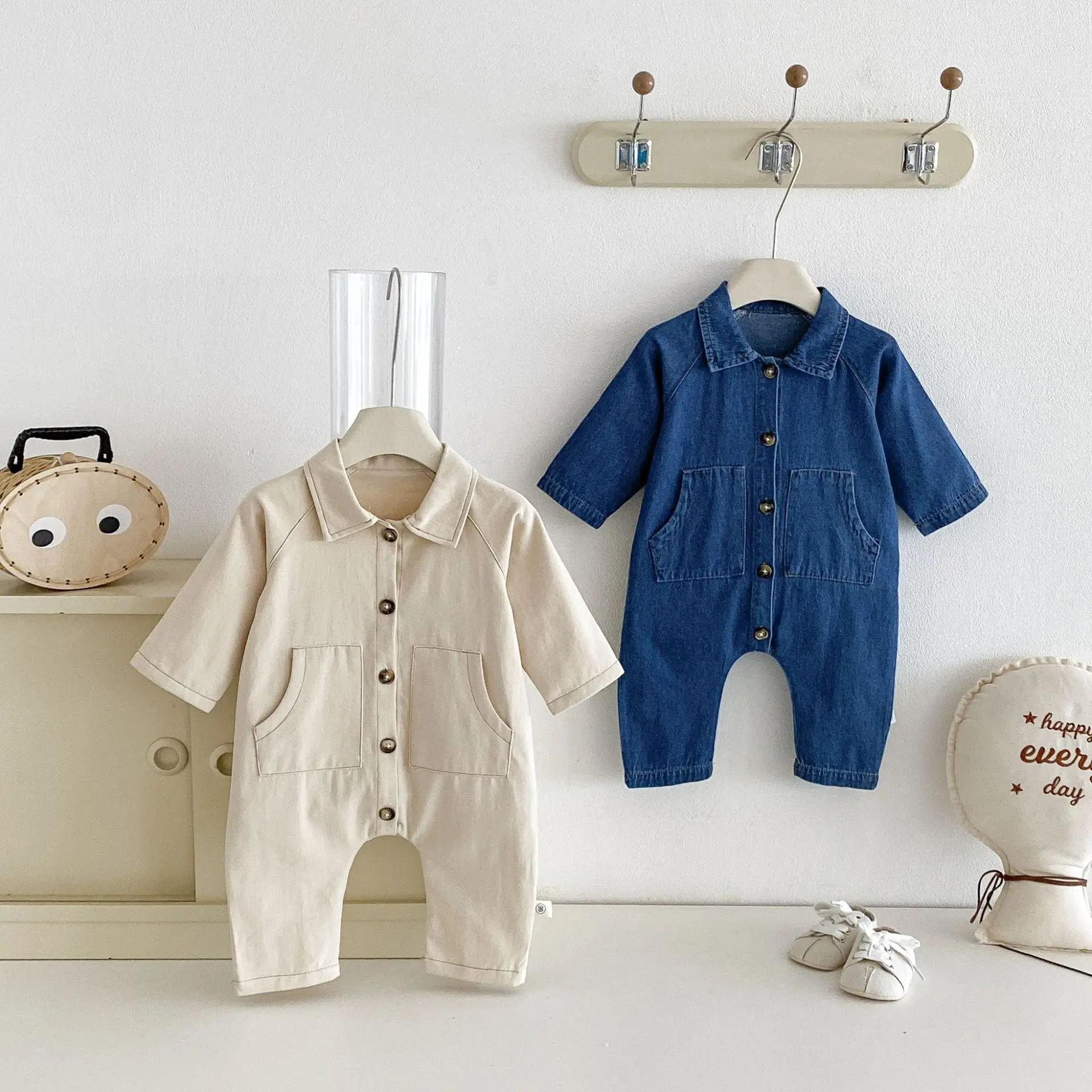 2026 New Autumn Baby Polo Collar Romper | Single-Breasted Button Bodysuit | Unisex Long Sleeve Onesie