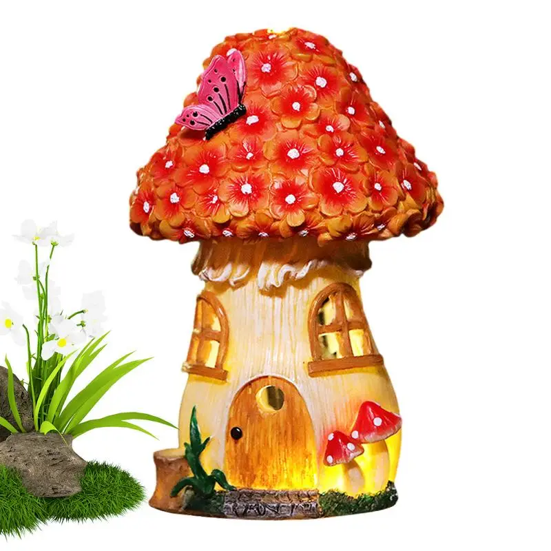 

Solar Mushrooms Cute Resin Mushroom House Fairy Lights Garden Decoration Unique Solar Lights Outdoor Mushroom Decor Sculpture