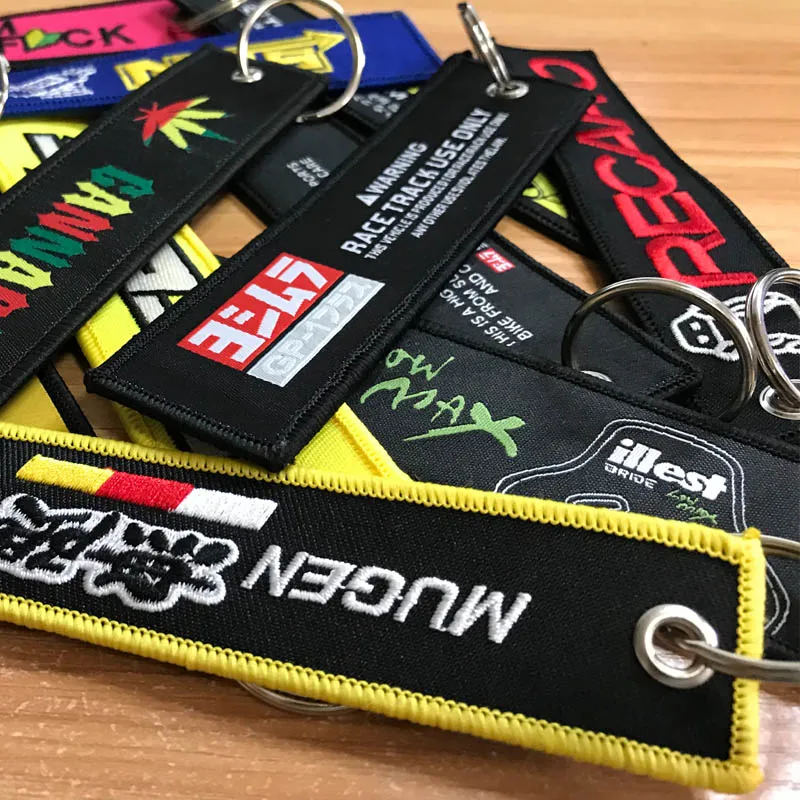 1pc JDM Racing Rock Fashion Tags Keychain Rectangle Polyester Embroidery motorcycle auto key ring car accessories