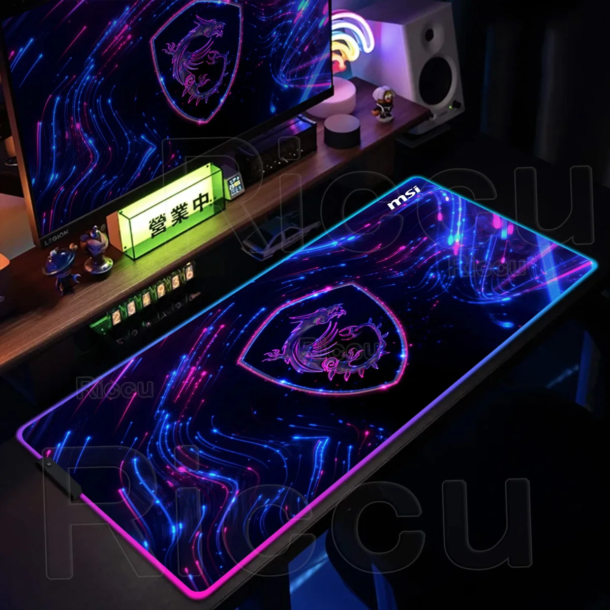 RGB MSI Pc Gaming Keyboard Expansion Mouse Pad LED Glowing Mat Anti-slip Rubber Backlight Esports Game Laptop Home Office Setup