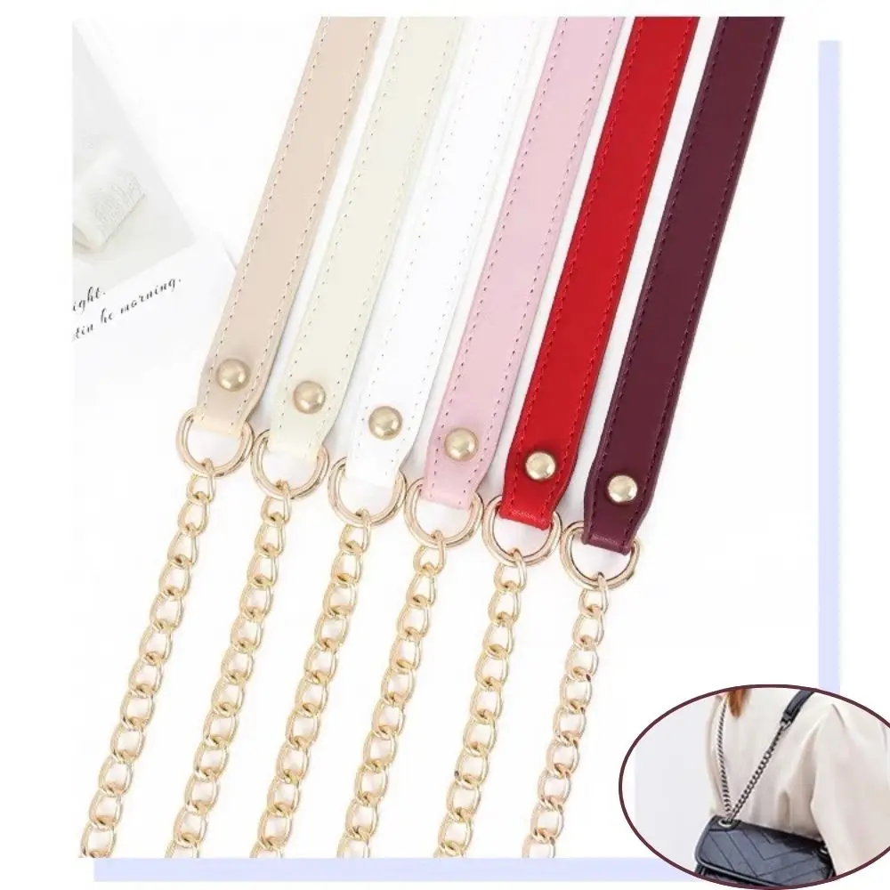 Leather Bag Straps With Metal Chain Women Bag Accessories Shoulder Strap Handbag Metal Straps Durable Multi-colored Bag Handle