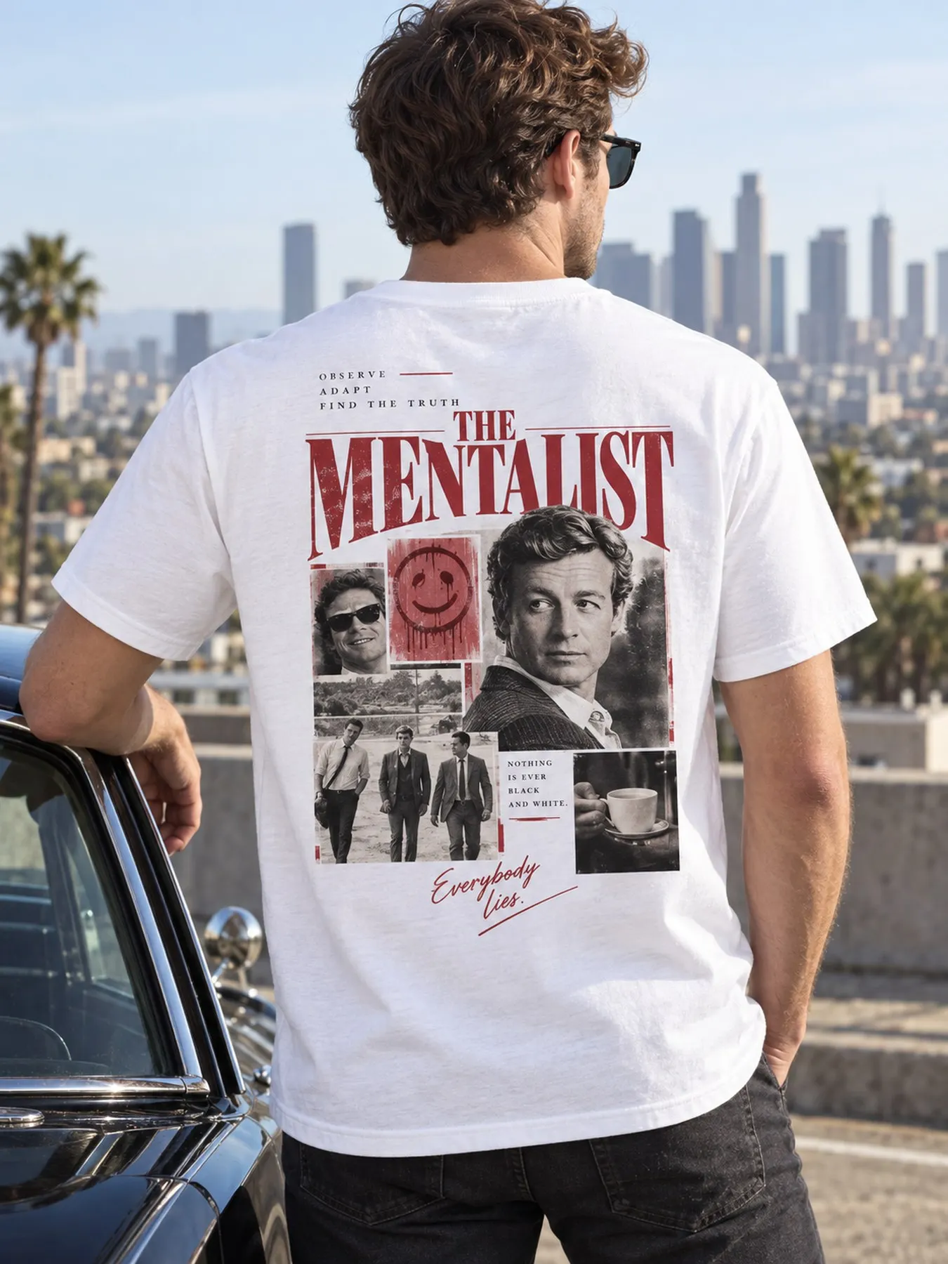 The Mentalist Patrick Jane Retro TV Poster Bruno Heller Men's Back Print T-Shirt Unisex Tee