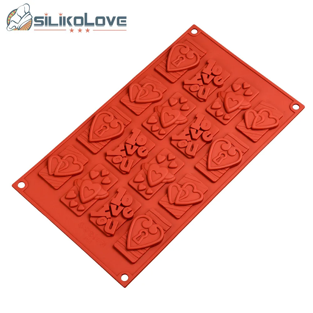 SILIKOLOVE I Love You Heart Key Cookie Mold Silicone Biscuit Forms Chocolate Candy Molds Home Baking Accessories Bakeware Tools