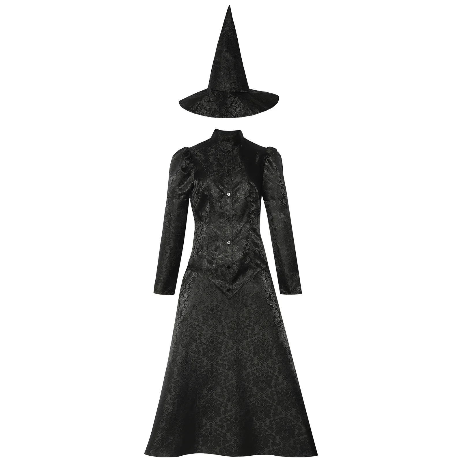 Wicked Cosplay Elphaba Roleplay Costume Printed Dress Hat Outfit Black Dress Witch Halloween Party Suit for Adult Women