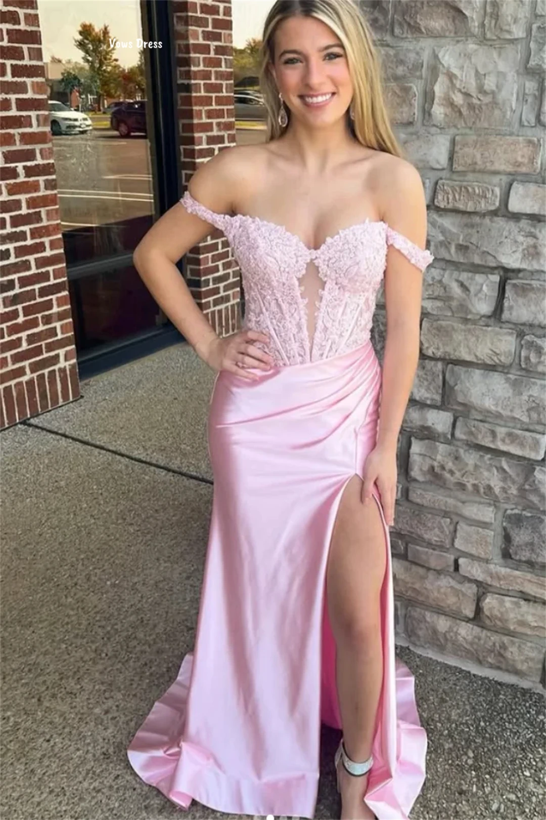 Vows Abiti da sera rosa Abito da cerimonia nuziale Abito elegante Linea su misura Abiti in pizzo per eventi speciali Abito da ballo di lusso