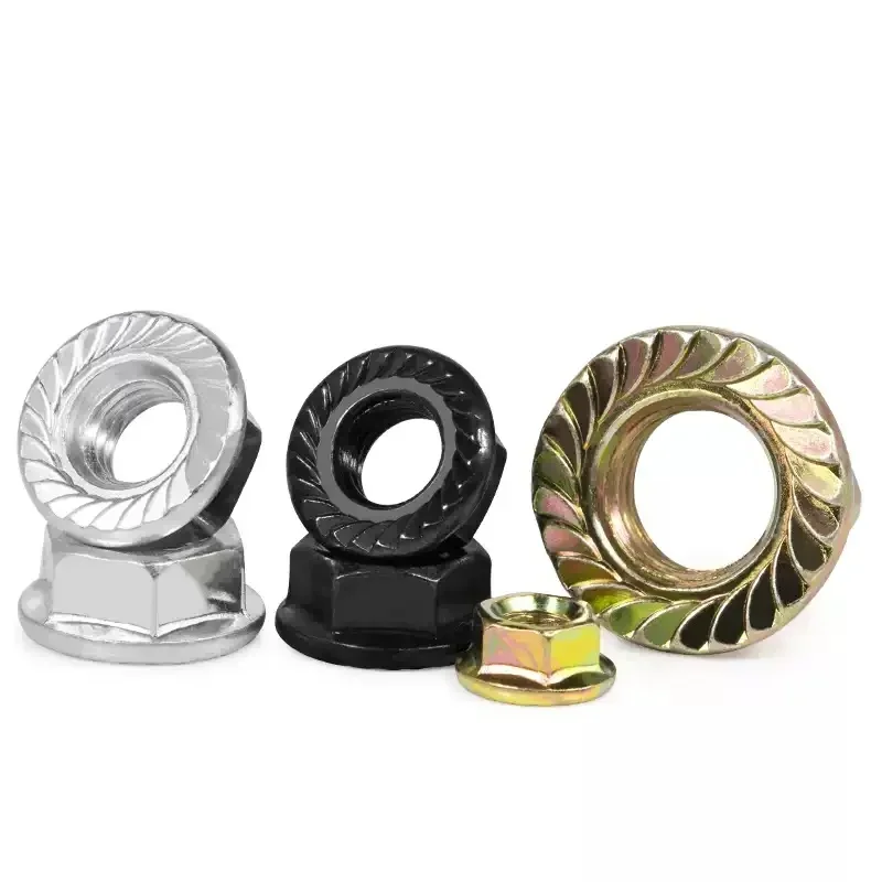 2-100pcs Color Zinc/Black/Nickel Plated Hexagonal Flange Nut Screw Hex Flange Porca de bloqueio M2 M2.5 M3 M4 M5 M6 M8 M10 M12 M