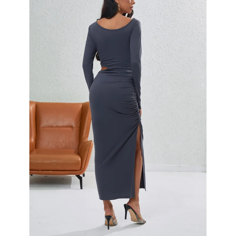 

Autumn Winter Party New Split Dress Mid-Length Sexy2025Hot New Women's Fashion Bodycon Hollow Out European and American