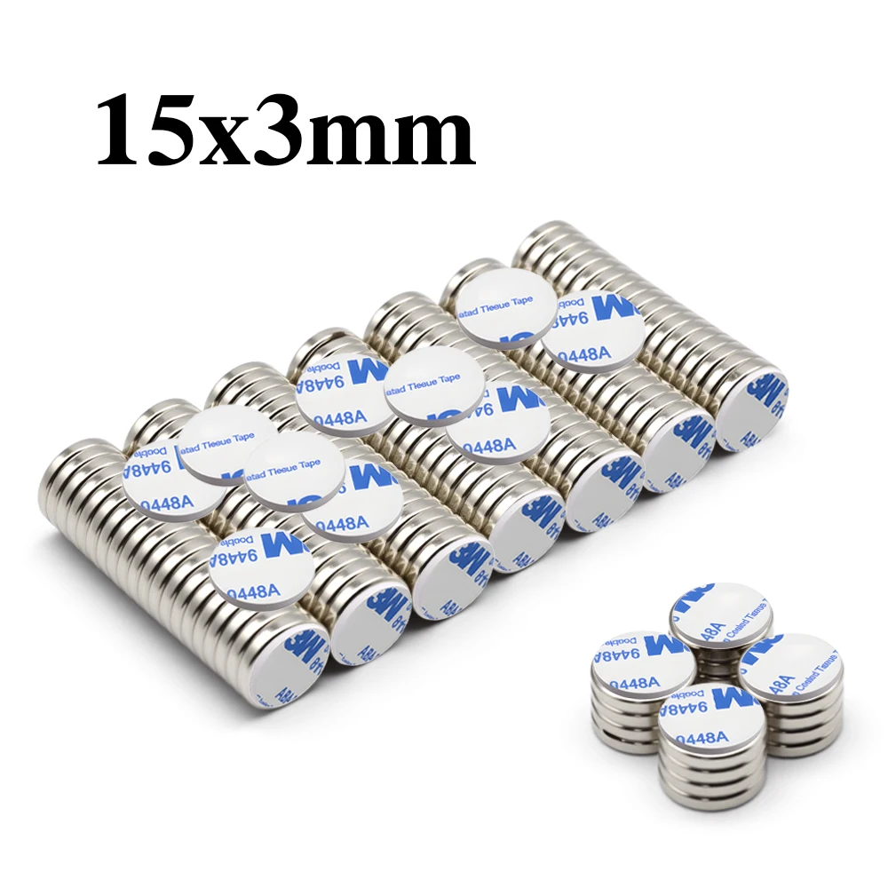 15x3mm N35 Super Strong Neodymium Magnet Round With Double-sided Adhesive NdfeB Powerful Permanent imans Refrigerator Magnets