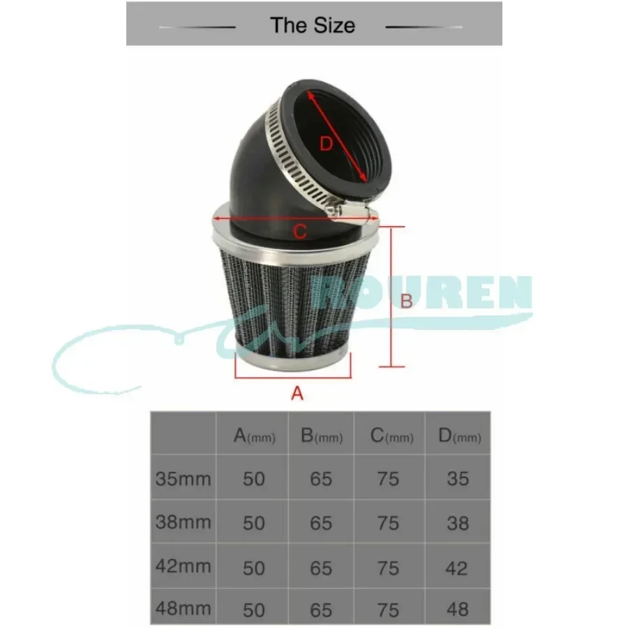 

35mm 38mm 42mm 50mm Bent Air Filter Cleaner For HONDA CRF SSR SUNL Taotao Dirt Bike ATV 50 70 90CC 110CC 125CC Quad Bike Parts