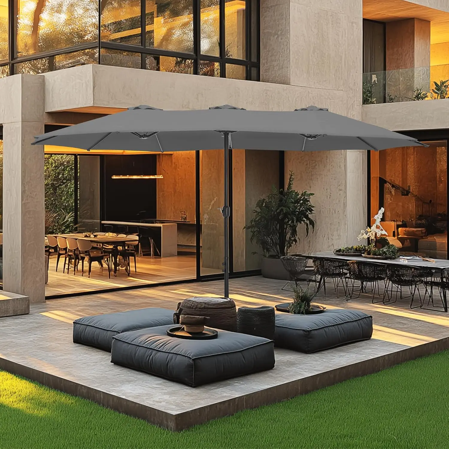 15ft Double Sided Patio Umbrella with Base, Outdoor Rectangular Market Umbrella with Crank for Deck Pool Shade, Customized