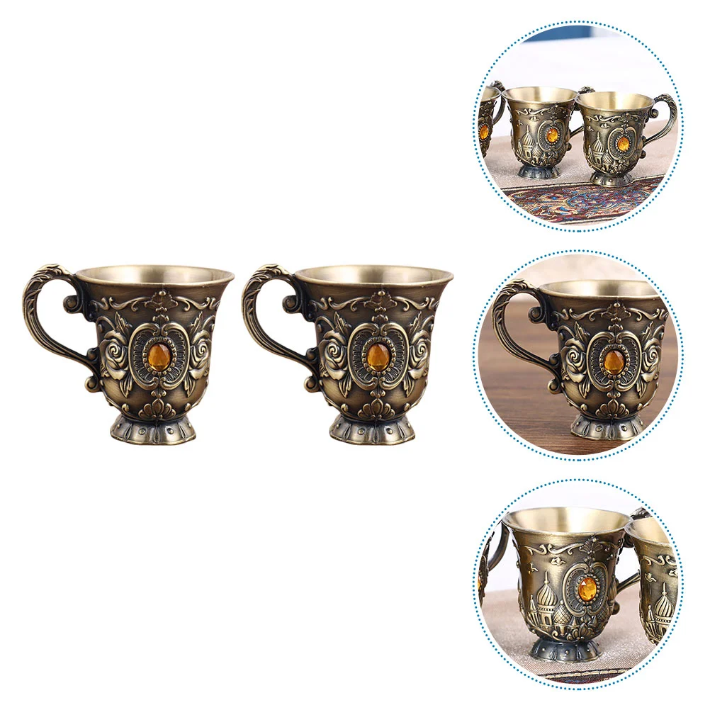 2 Pcs Vintage Shot Glass Mini Glasses Whiskey Engraving Flower Cup Hand-Embossed Goblet