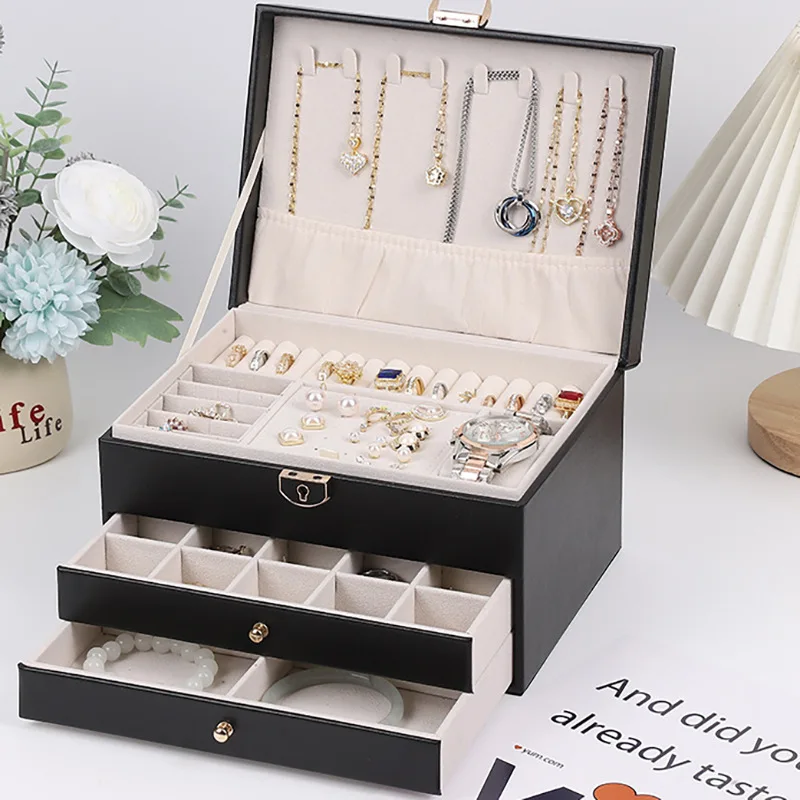 

large-capacity multi-layer storage box for jewelry, including hair accessories, rings, earrings, necklaces, stud earrings