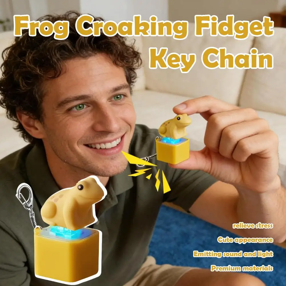 Hot Koop Spraakgestuurde Kikker Sleutelhanger LED Light Up Stress Fidget Speelgoed Druk-naar-Trigger Realistische Kikker oproepen Draagbare Sleutel