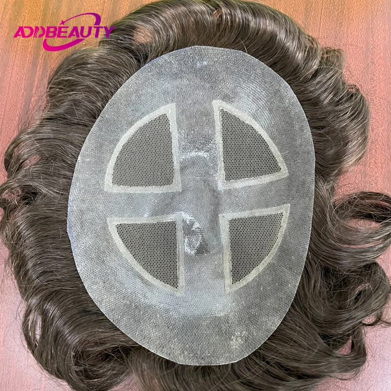 New Man Capillary Prothesis Swiss Lace PU Indian Human Hair Wigs Breathable Durable Human Hair System Natura Hairpiece